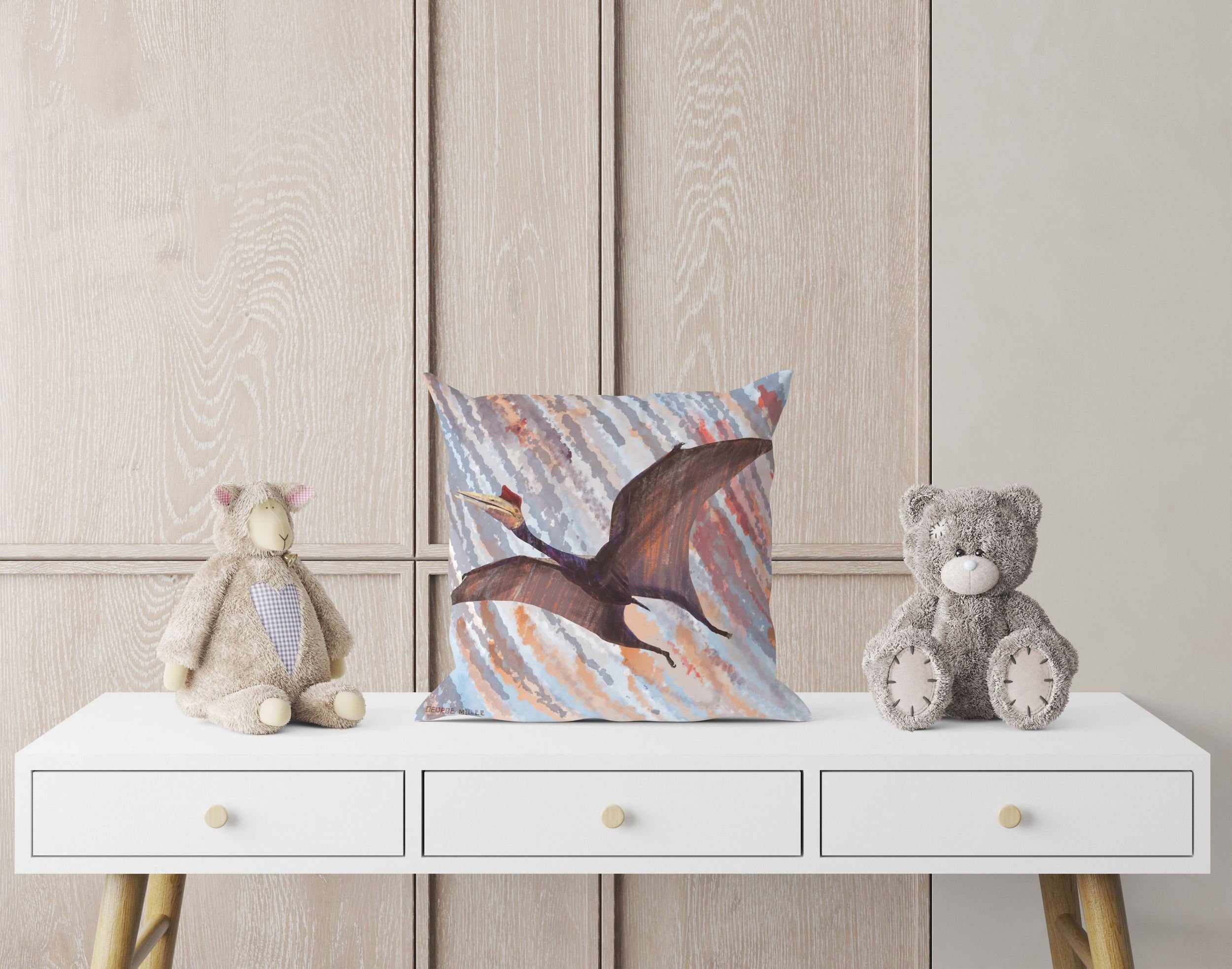 Dinosaur Pterosaur Pillow Cases for Kids - Soft Throw Pillow Covers with Abstract Floral Design, Artistic Home Decor for Nursery, Bedroom & Living Room - Perfect Housewarming Gift for Boys and Girls