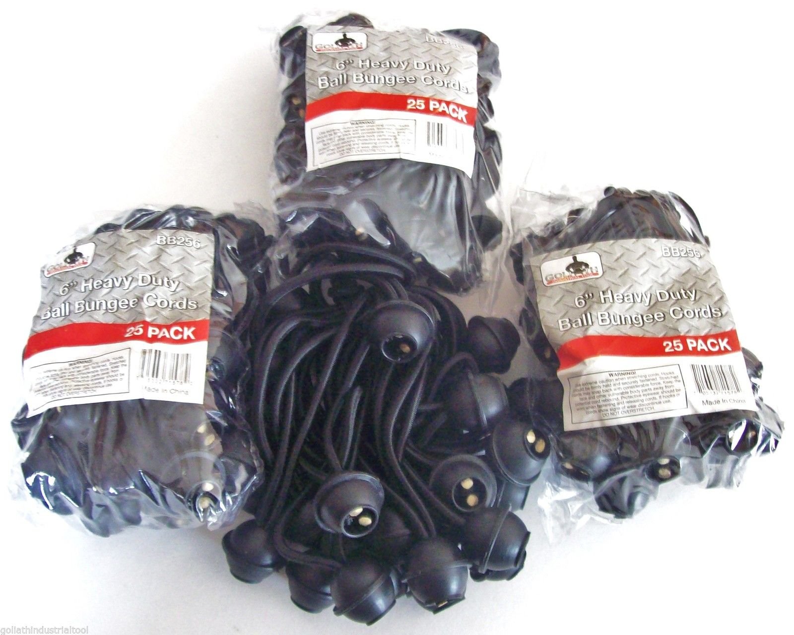 100 Pack Goliath Industrial 6 Inch Heavy Duty Ball Bungee Cords BB256 - Secure Tie Down Straps for Canopy, Tarp, Cargo, Truck Bed & Outdoor Use