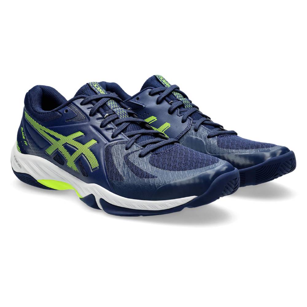 ASICS Blade FF Men's Indoor Volleyball Shoes - Lightweight Court Sneakers for Badminton & Squash (Blue Expanse/Safety Yellow) - Perfect for Gym Training & Competitive Sports