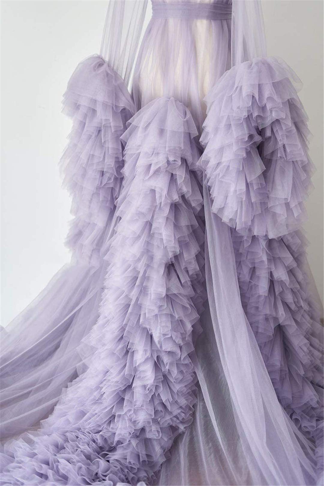 Elegant Tulle Robe - Long Lingerie Bridal Dressing Gown for Wedding, Boudoir Photoshoot & Romantic Nights - Plus Size Lace Nightgown for Women