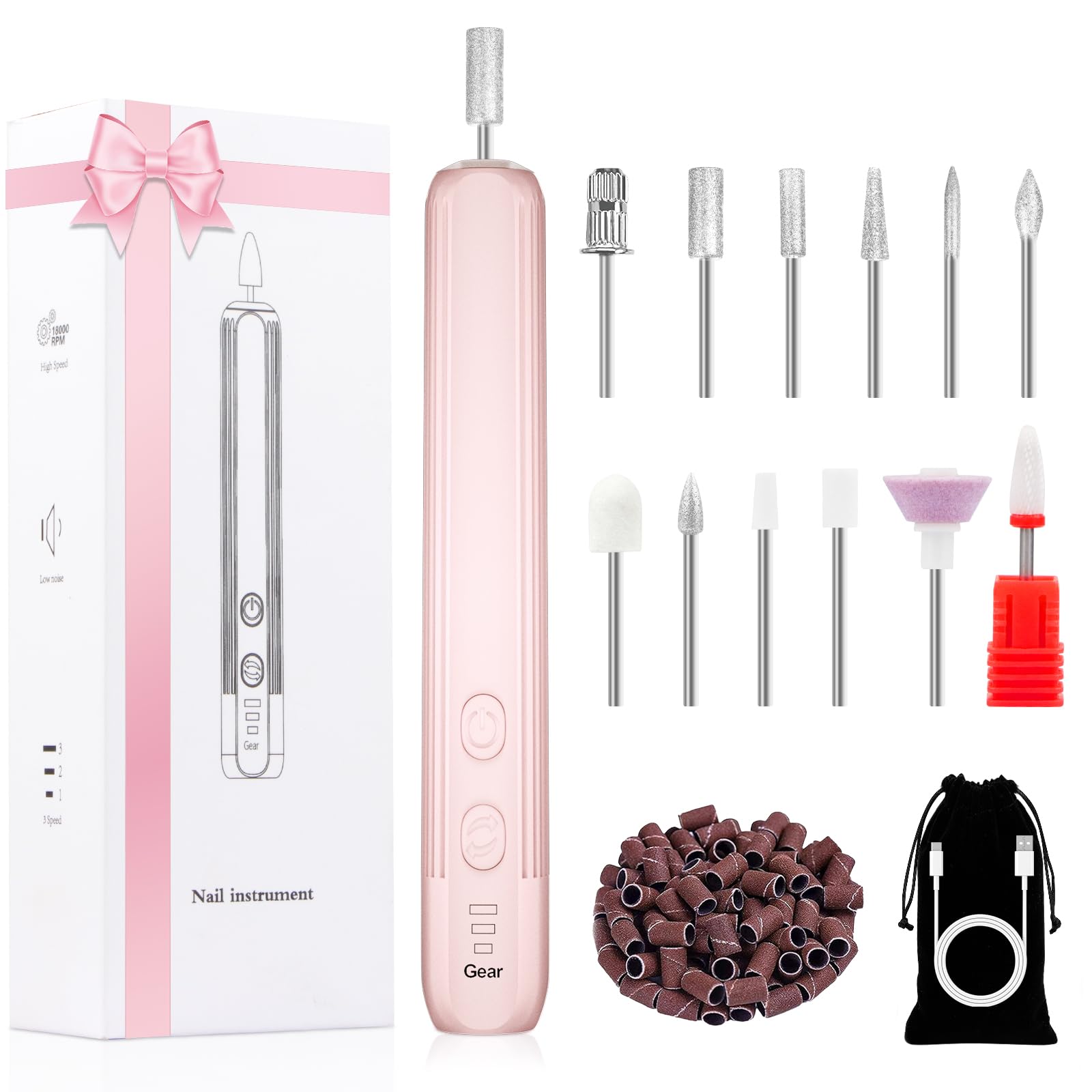 Professional Cordless Electric Nail Drill Kit - Rechargeable Manicure & Pedicure Set with 3 Speed Settings for Thick Nails, Toenails & Cuticles | Perfect for Home Salon, DIY Nail Care & Professional Use
