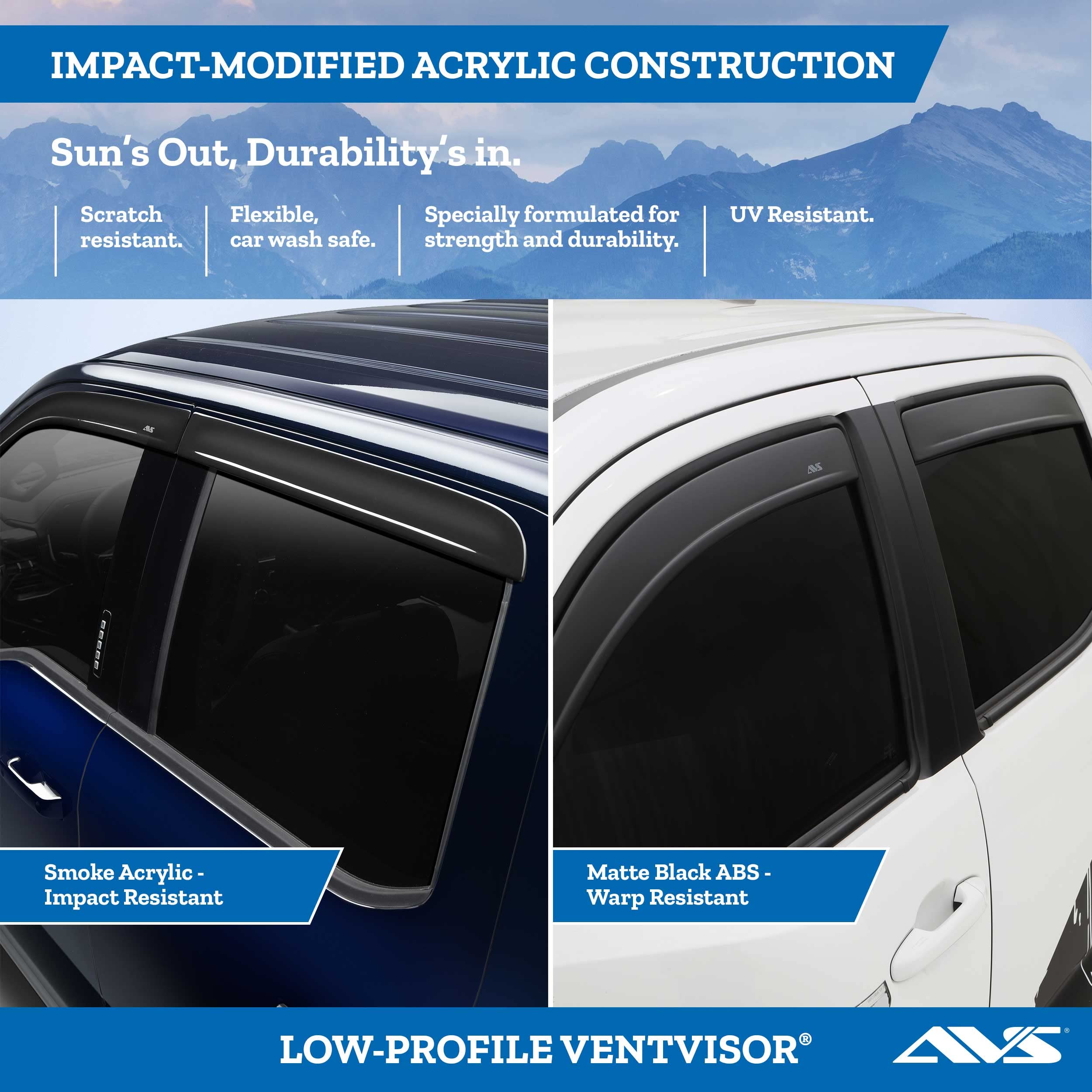 AVS Low Profile Rain Guards for 2015-2025 Ford F-150 (Including Raptor & Lightning), F-250/F-350/F-450 SuperCab | Dark Smoke Window Vent Visors (4-Piece Set) | Perfect for Rain Protection & Improved Airflow While Driving