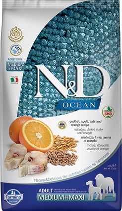 Farmina N&D Grain-Free Dry Dog Food with Pumpkin, Ocean Cod & Orange - Medium/Large Breed Formula - Supports Digestive Health & Skin Care - Perfect for Adult Dogs with Sensitive Stomachs