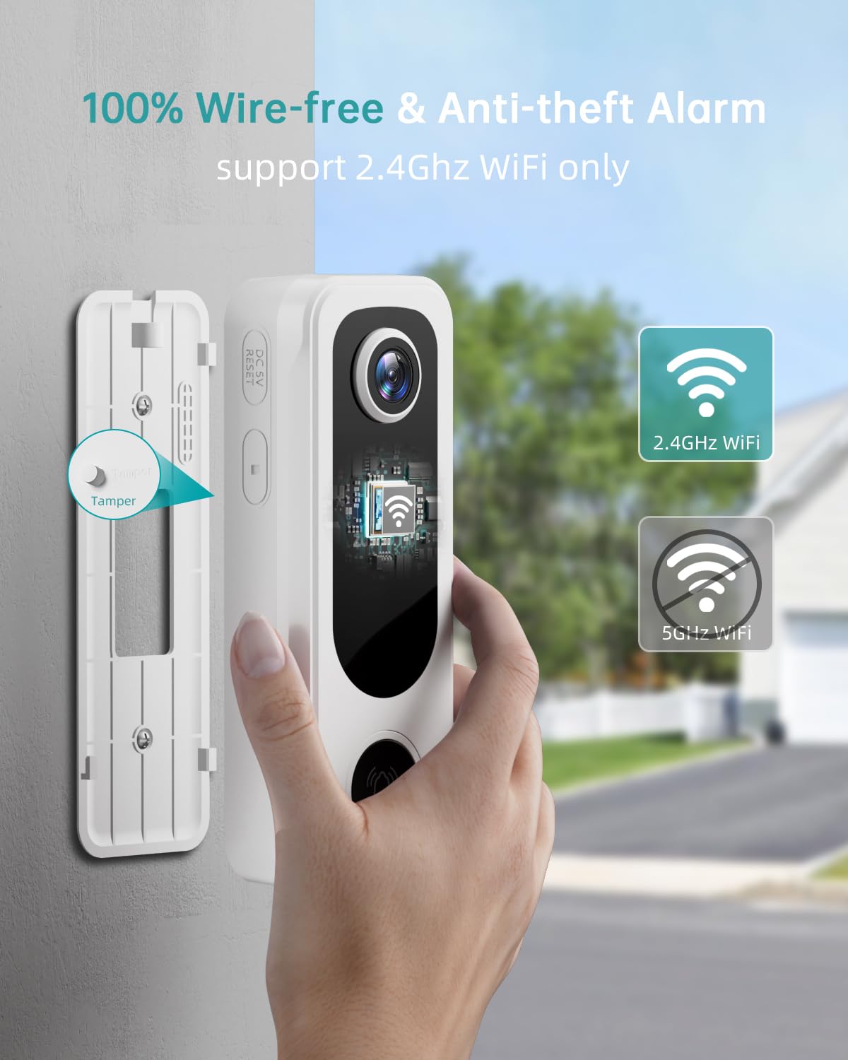ZUMIMALL Wireless Video Doorbell with Chime - 1080P HD Security Camera, 2-Way Audio, Voice Changer, AI Motion Detection, 30s Voice Message, Anti-Theft, Battery Powered, Works with Alexa & Google Assistant (White) - Perfect for Home Security, Smart Home Integration, and Package Protection