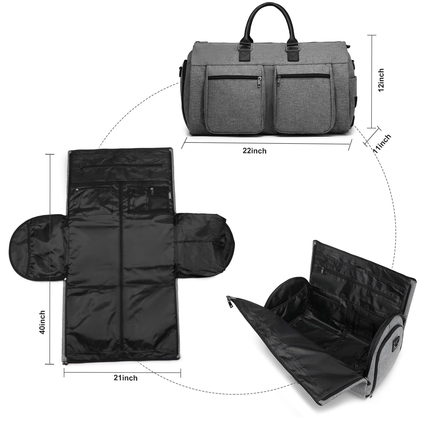 Rolling Garment Bag with Wheels - Travel Duffel Carry On Bag with Shoe Pouch | Weekender Luggage for Women | Perfect for Business Trips & Weekend Getaways (Grey)