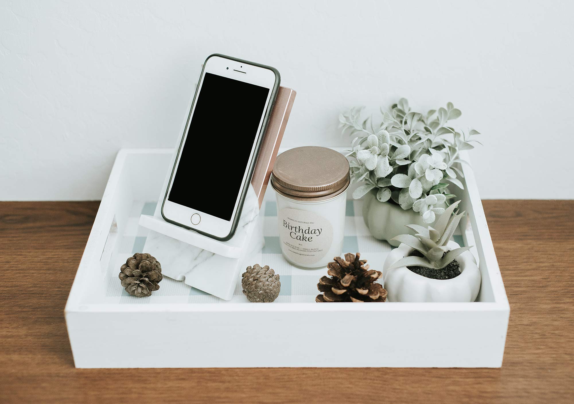 Elegant Rose Gold Marble Phone Stand Holder - Premium Office Desk Organizer & Charging Station - Perfect Tech Gift for Women - Ideal for Home Office, Bedside Table, and Makeup Vanity Use