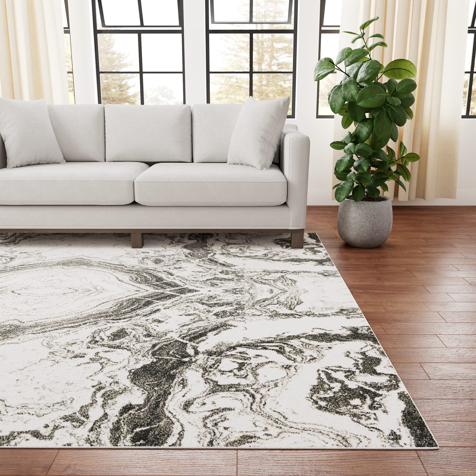 Edenbrook Gray Marble Low Pile Area Rug 9x12 - Soft Living Room Rug for High Traffic Areas - Perfect for Home, Office & Dorm Decor