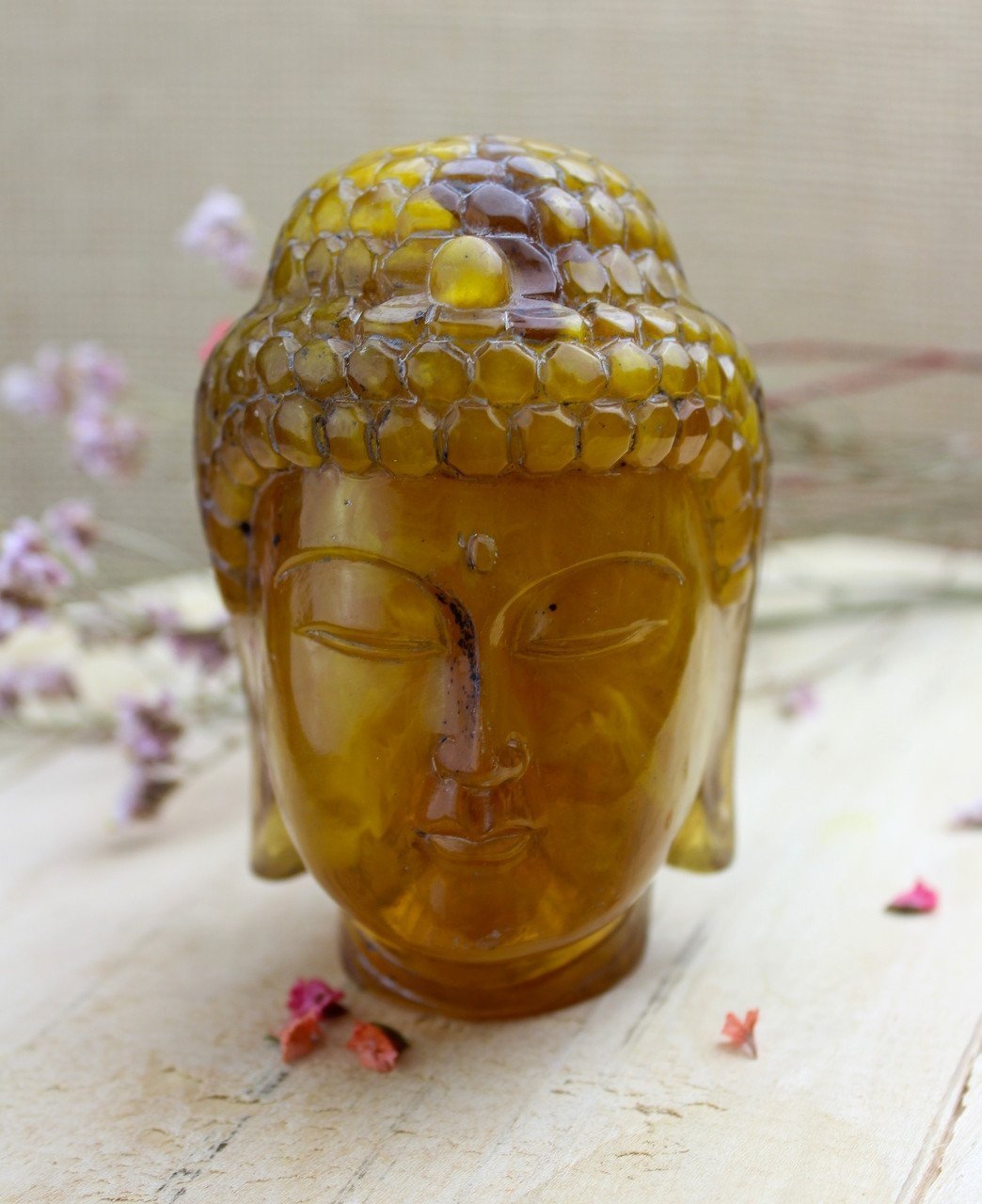 Handcrafted Copal Wood Buddha Head Statue - Spiritual Home Decor, Meditation & Yoga Room Accessory, Zen Garden Ornament