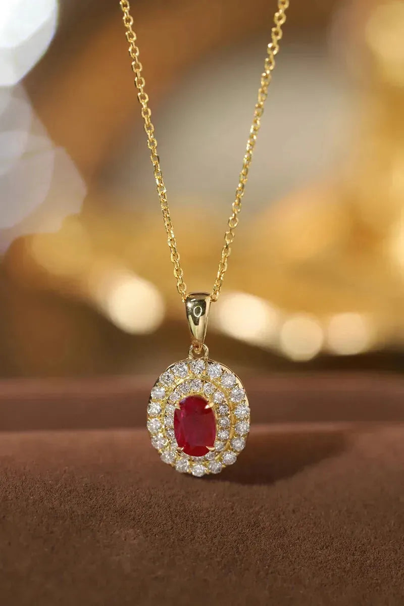 18K Yellow Gold Diamond & Ruby Necklace for Women - Elegant Real Natural Diamond & Ruby Pendant - Perfect for Engagement, Anniversary & Special Occasions