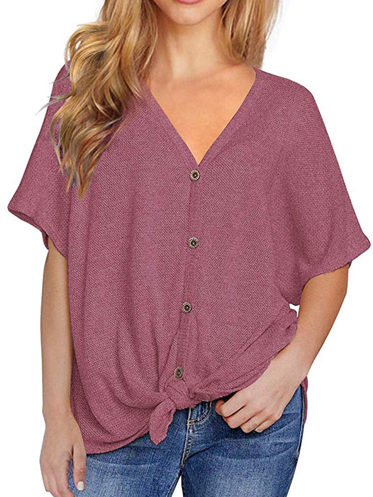 Fronage Women's V-Neck Long Sleeve Shirt - Soft Waffle Knit Casual Top, Loose Fit Blouse for Everyday Wear, Office & Date Night Outfits