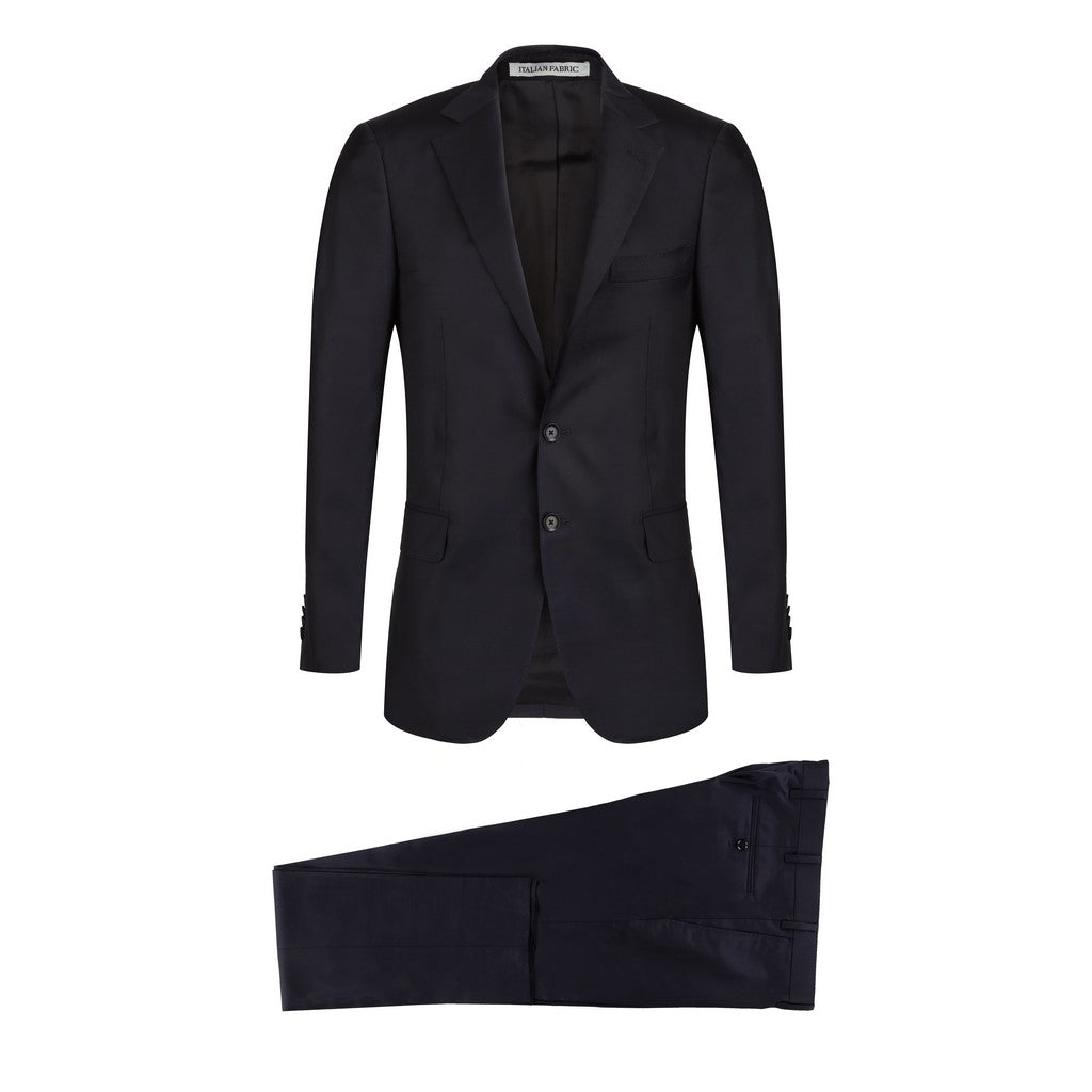 Premium Single Breasted Wool Suit for Men - Navy Blue Notch Lapel Business Suit by Vitale Barberis Canonico | Perfect for Weddings, Office & Formal Events