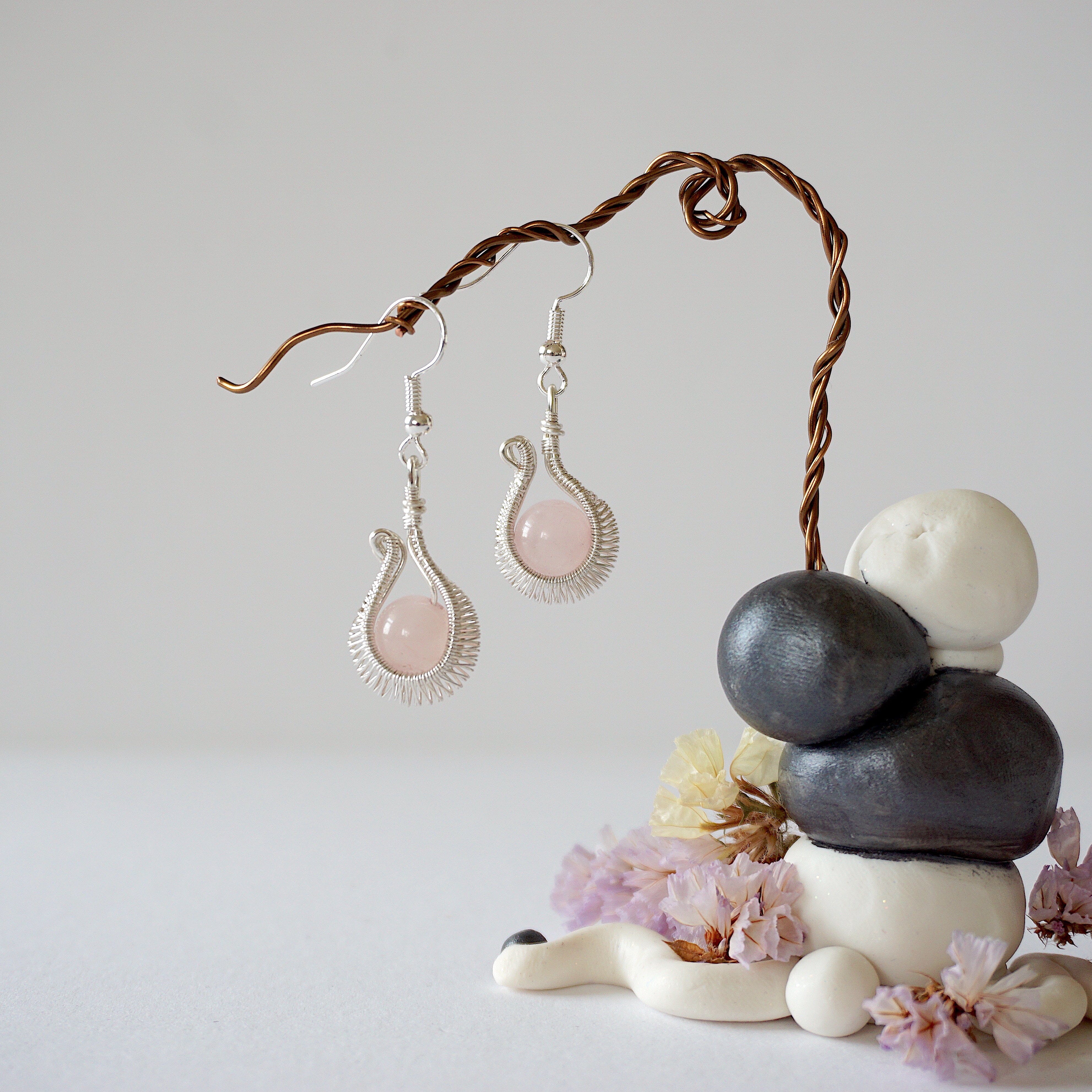 Rose Quartz Hoop Earrings - Silver Plated Cradle Design for Women | Healing Crystal Jewelry for Everyday Wear & Spiritual Wellness