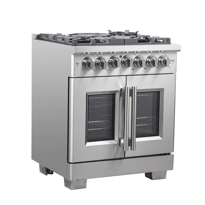 Forno 30 Inch Capriasca Dual Fuel Range - 5 Gas Burners, 100,000 BTU, French Door Electric Oven in Stainless Steel (Model FFSGS6387) - Perfect for Home Kitchens, Restaurants & Professional Chefs