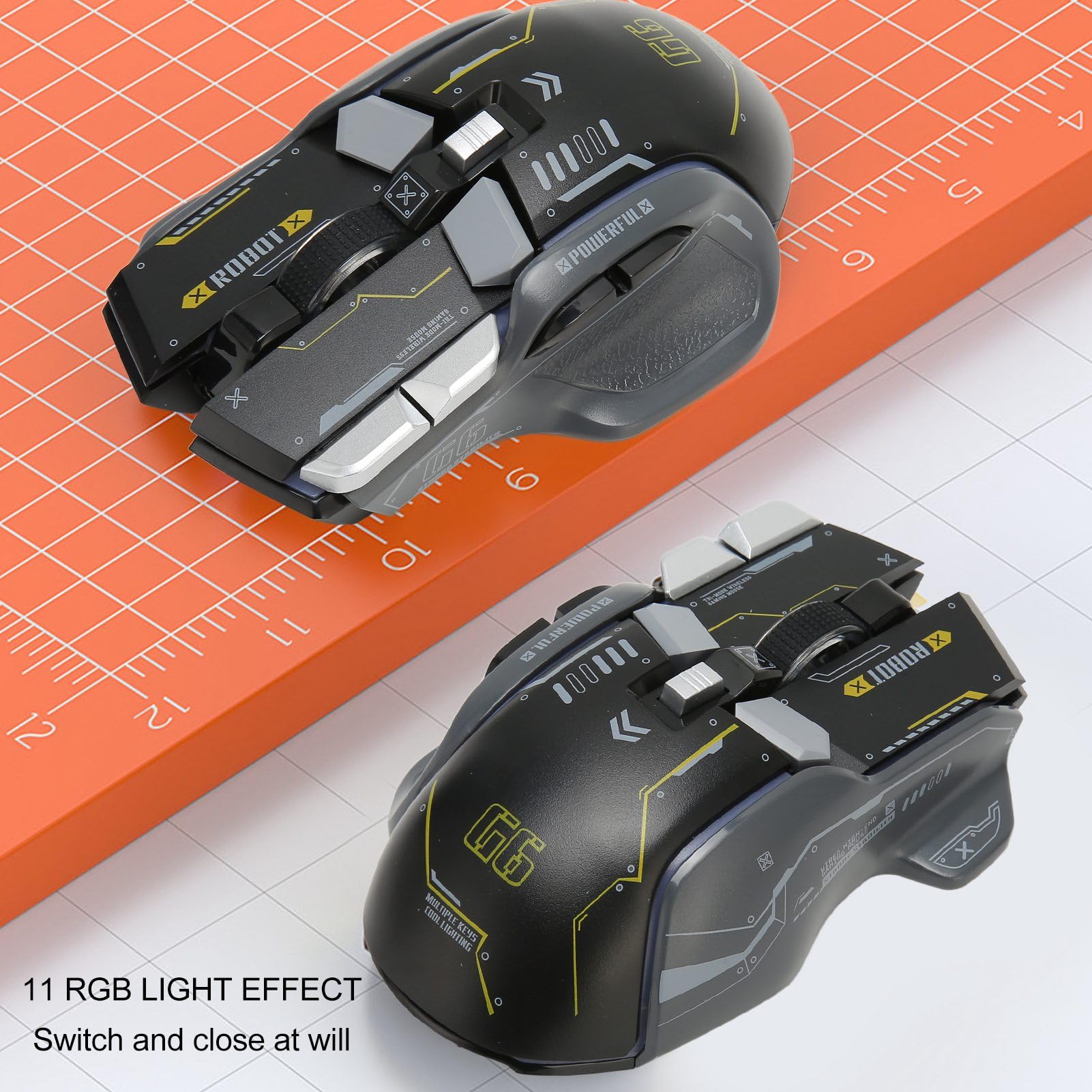 Wireless Gaming Mouse with 2.4G/Wired/Bluetooth 3 Modes, 11 RGB Backlit, 5 Adjustable DPI (1600-7200) for PC Windows/Android/iOS - Perfect for FPS, MOBA & Office Work (Black)