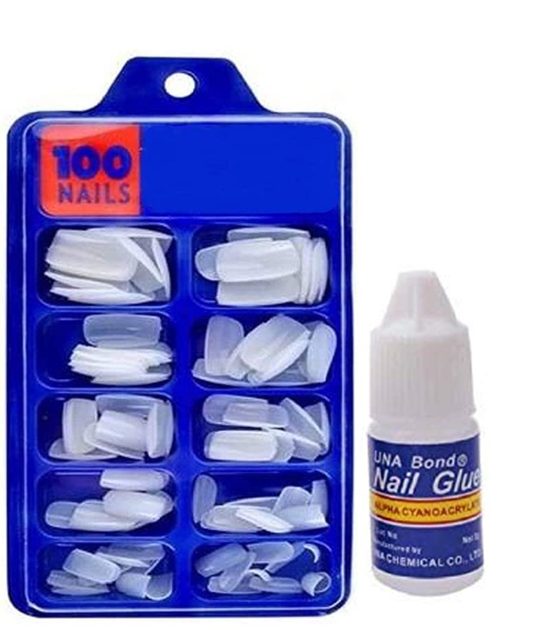 100Pcs Acrylic Fake Nails Set with 3gm Nail Glue - High Quality Artificial Nails for Salon, Home Manicure & Party Nail Art | Easy to Apply & Durable