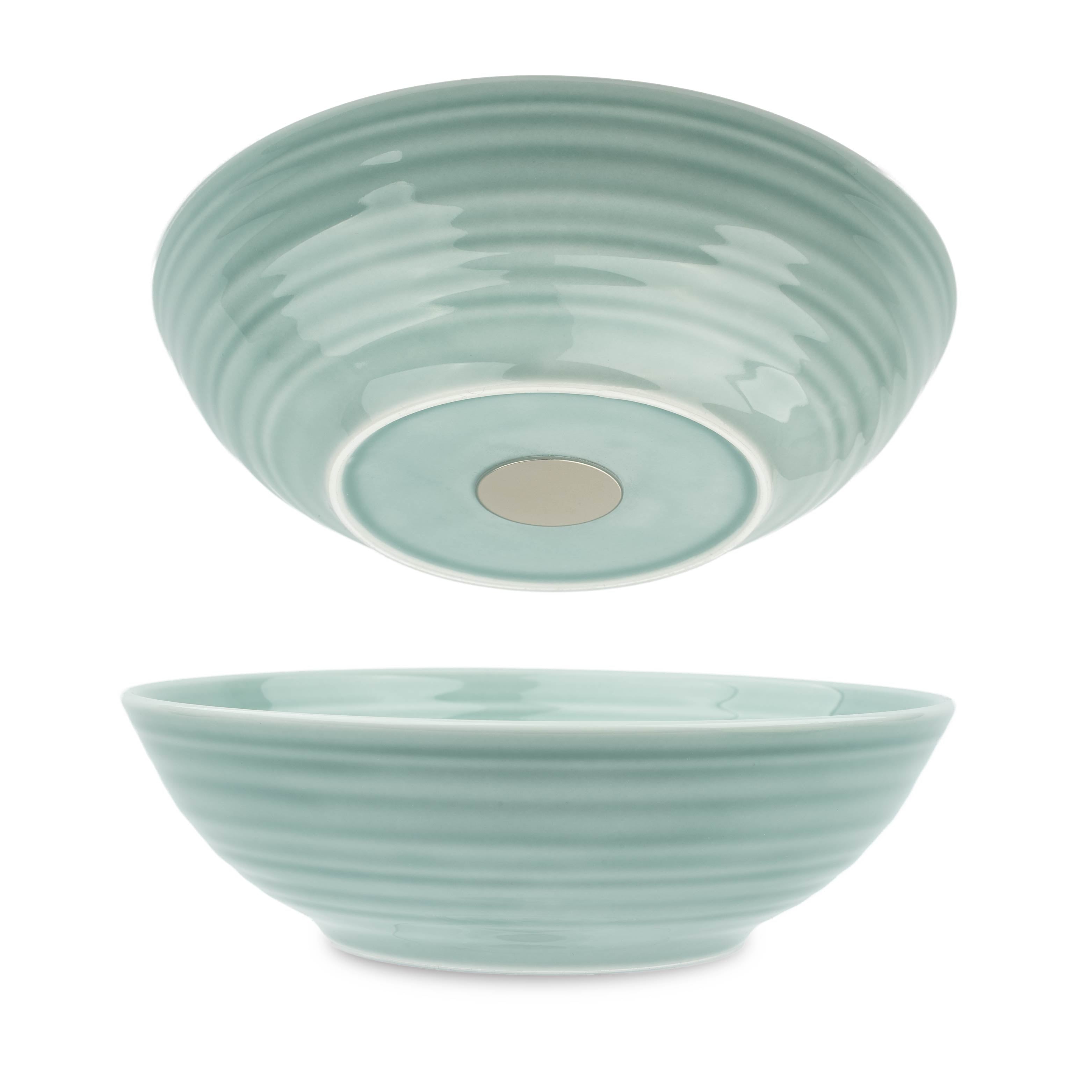 Premium Magnetic Porcelain Food Bowls - 20cm Cyan Blue Set of 4 | Durable Pet & Human Dish | Microwave & Dishwasher Safe | Perfect for Kitchen, Dining Table & Outdoor Picnics