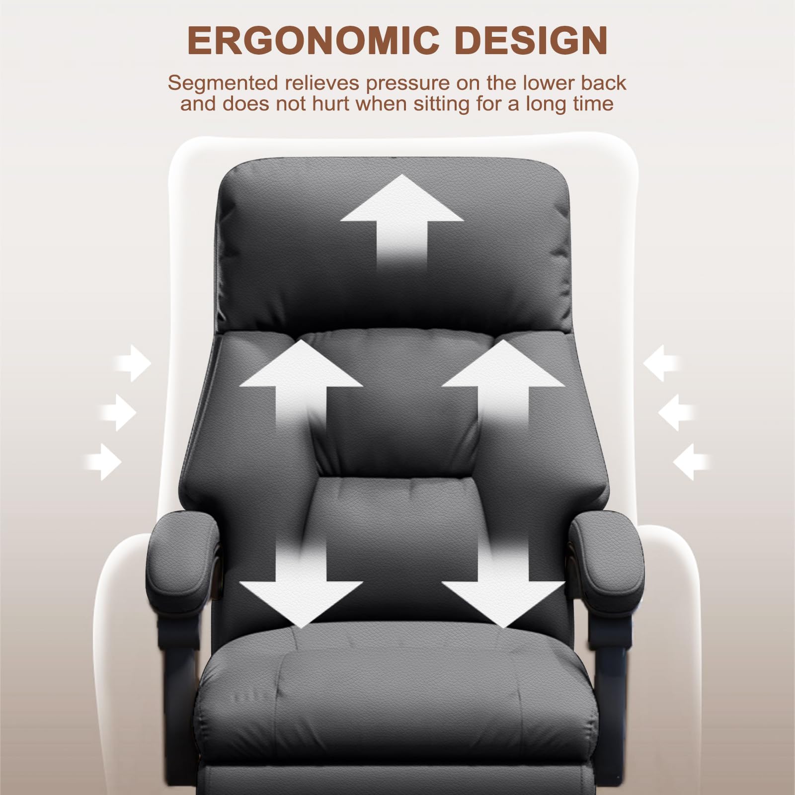Premium Executive Office Chair with Adjustable Footrest - High Back Ergonomic Computer & Gaming Chair - PU Leather Home Office Desk Chair for Big and Tall - Grey - Perfect for Long Work Hours & Gaming Sessions