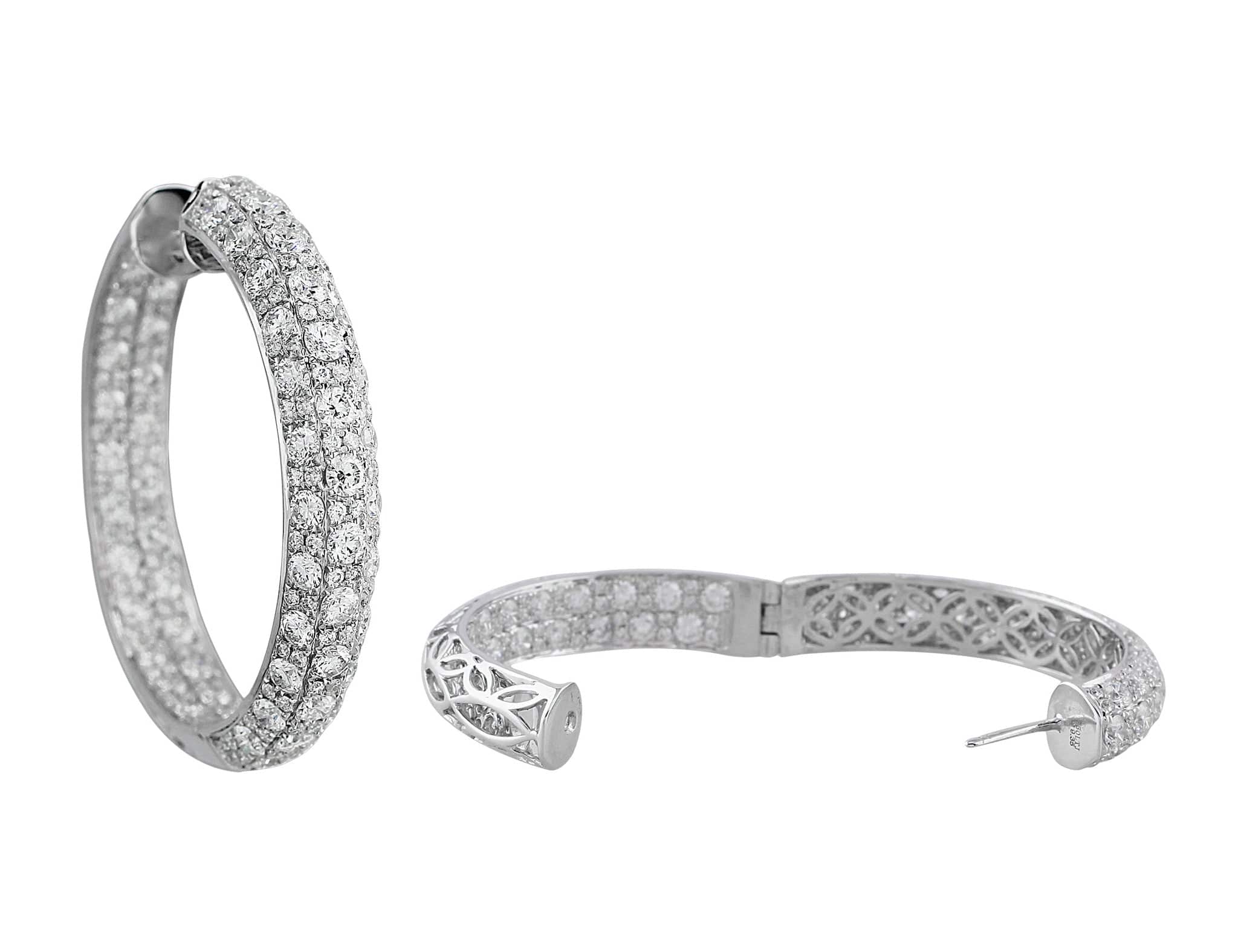18K White Gold Diamond Scroll Hoop Earrings for Women - Elegant Wedding, Party & Evening Wear Jewelry