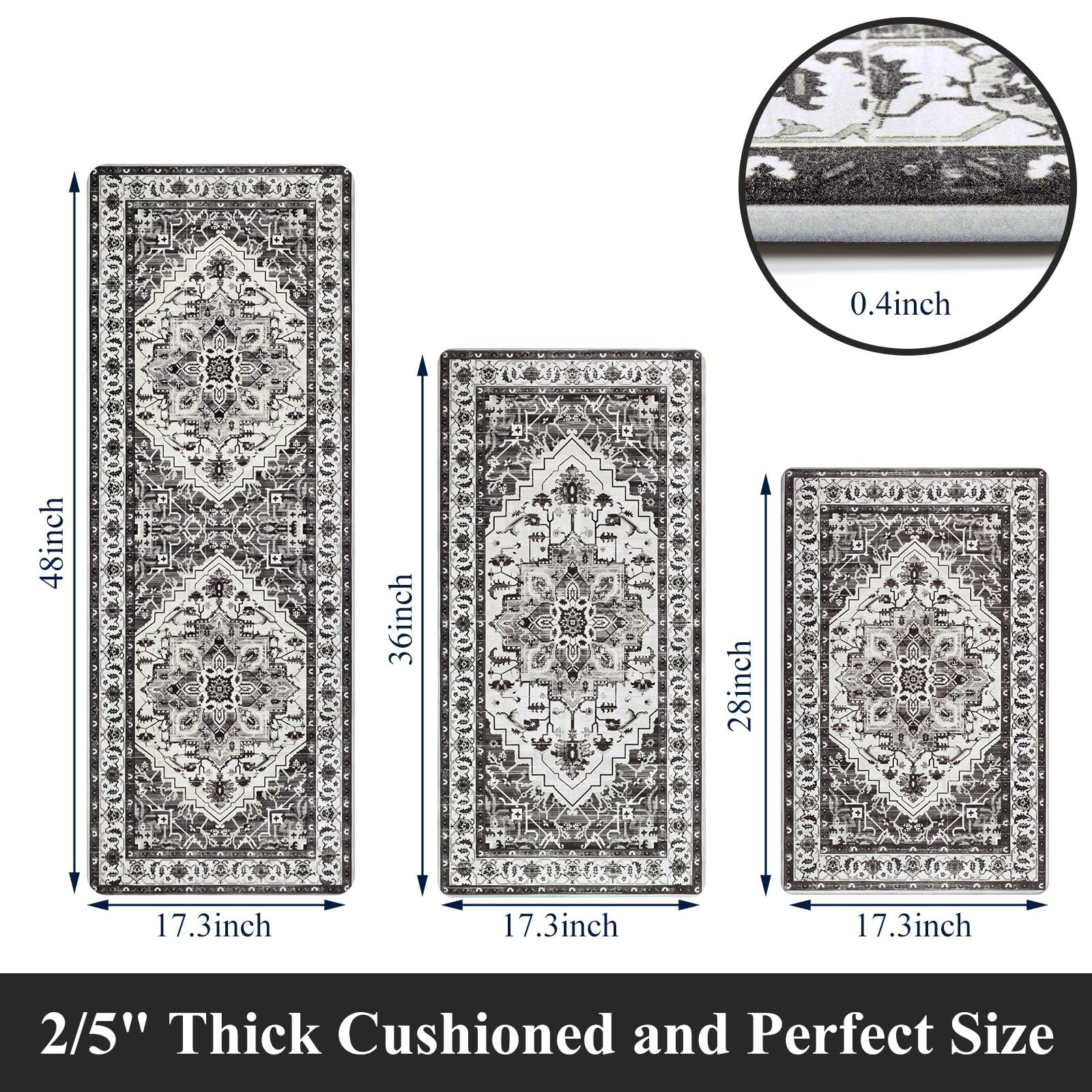3-Piece Anti-Fatigue Kitchen Rug Set - Non-Slip Waterproof Cushioned Floor Mats for Comfortable Standing - Perfect for Home Kitchen, Office, Sink & Laundry Areas