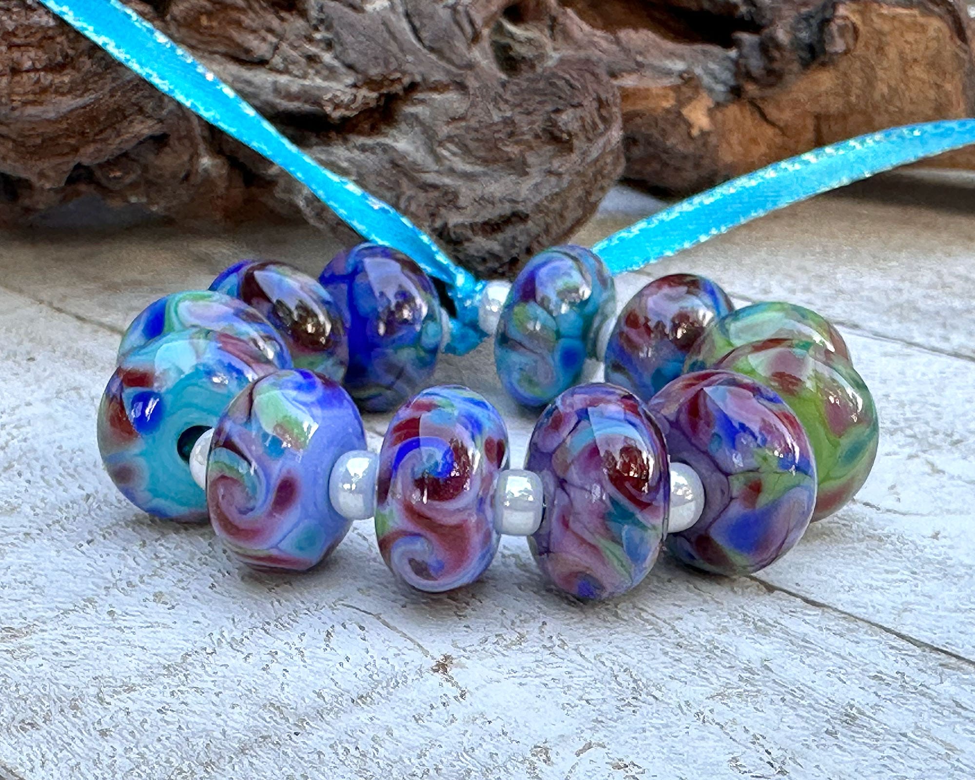 12-Piece Royal Serenity Multicolor Lampwork Glass Beads Set for Jewelry Making - DIY Bracelet, Necklace & Craft Projects (SRA)