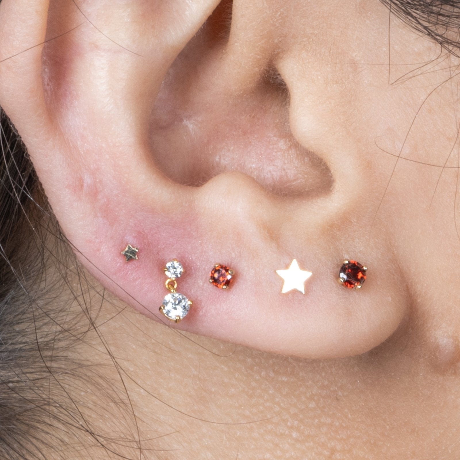 14k Yellow Gold Garnet Cartilage Flat Back Stud Earrings - Dainty & Hypoallergenic Piercing Jewelry for Women - Perfect for Everyday Wear & Special Occasions
