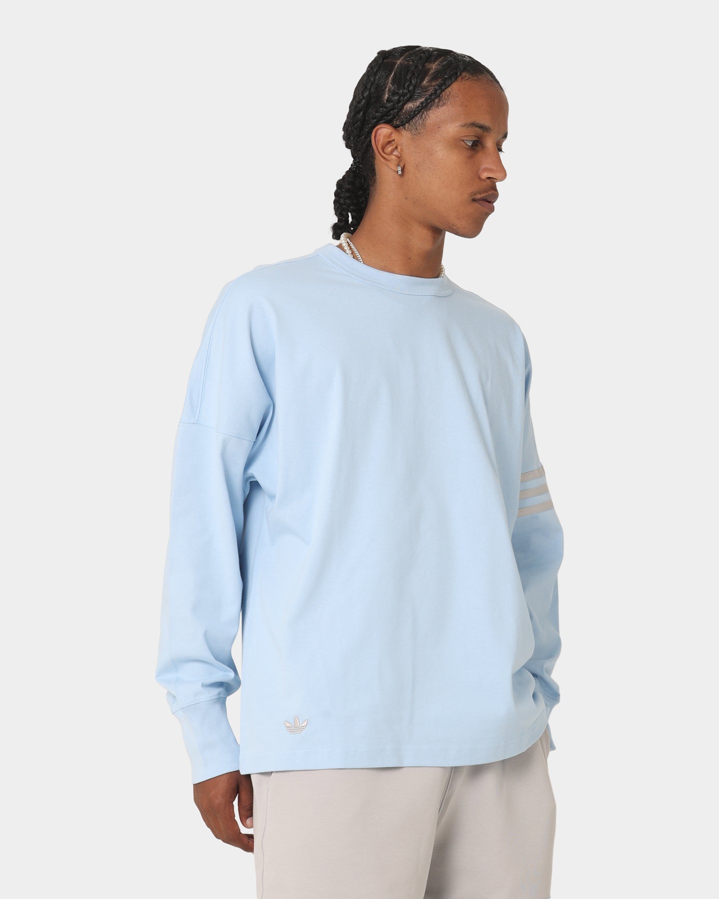 Adidas NeuClassics Long Sleeve T-Shirt for Men - Breathable Cotton Crewneck Tee in Clear Sky/Grey | Casual Wear, Gym, Street Style & Everyday Outfits