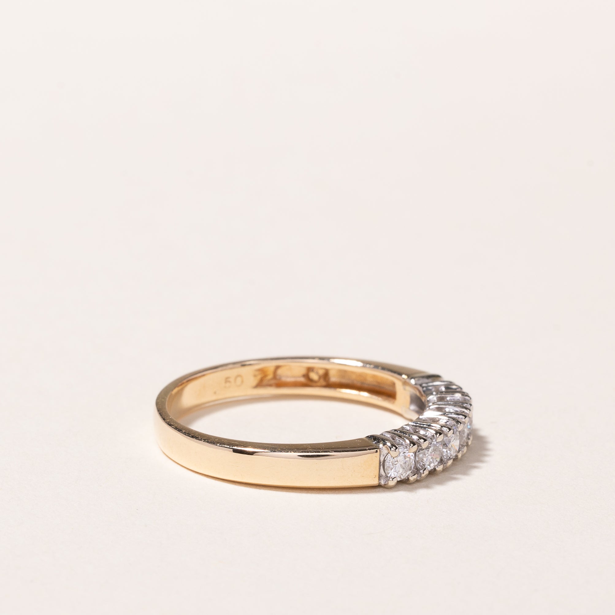 14K Yellow Gold Seven Stone Diamond Band Ring - 0.56 Carat Total Weight (CTW) - Size 8.5 - Elegant Wedding Band, Anniversary Gift, or Everyday Luxury Jewelry for Women
