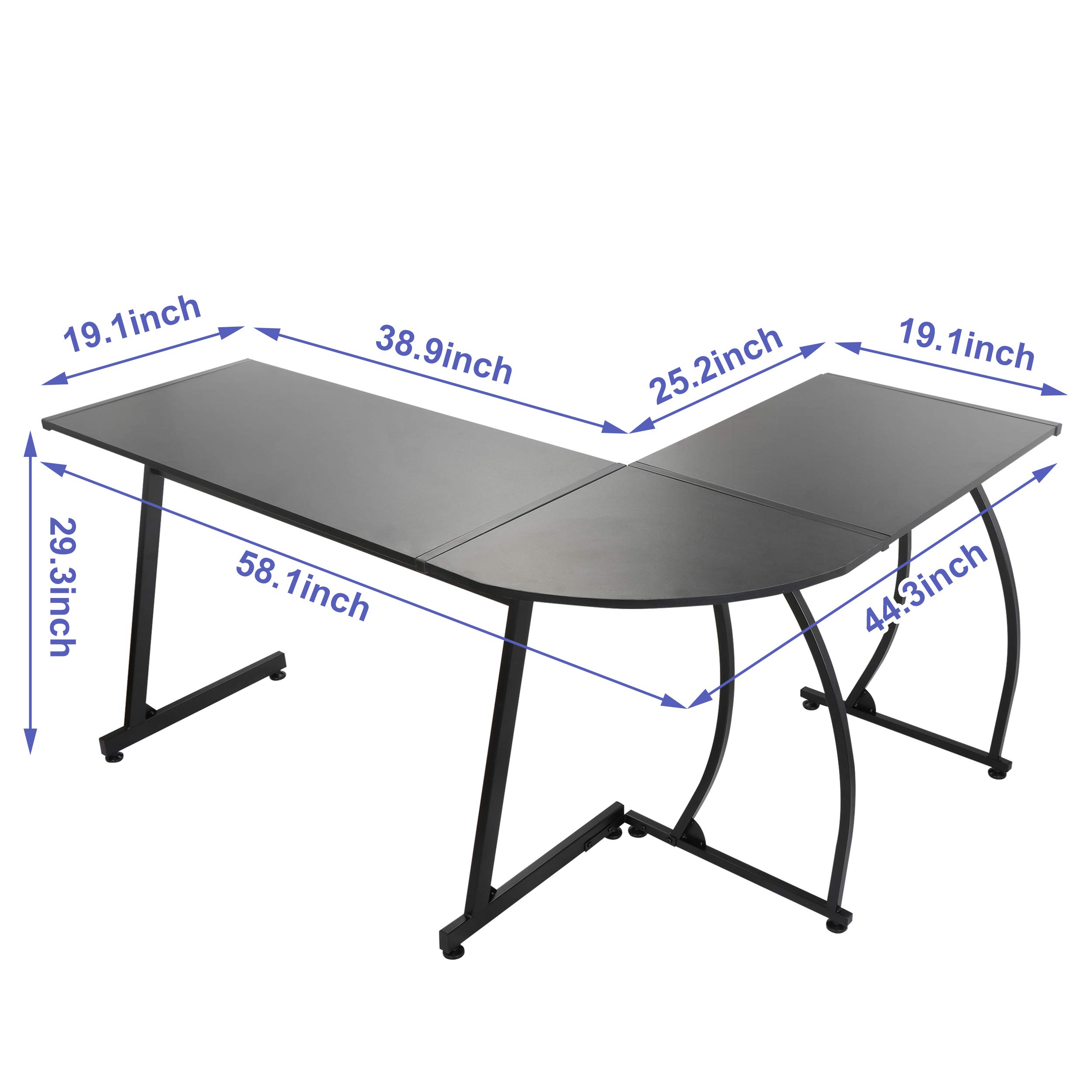 Modern L-Shaped Home Office Desk with Round Corner - Sturdy Steel Frame Computer Desk for Gaming, Writing & Workstation - Perfect for Small Spaces & Home Offices (Black)