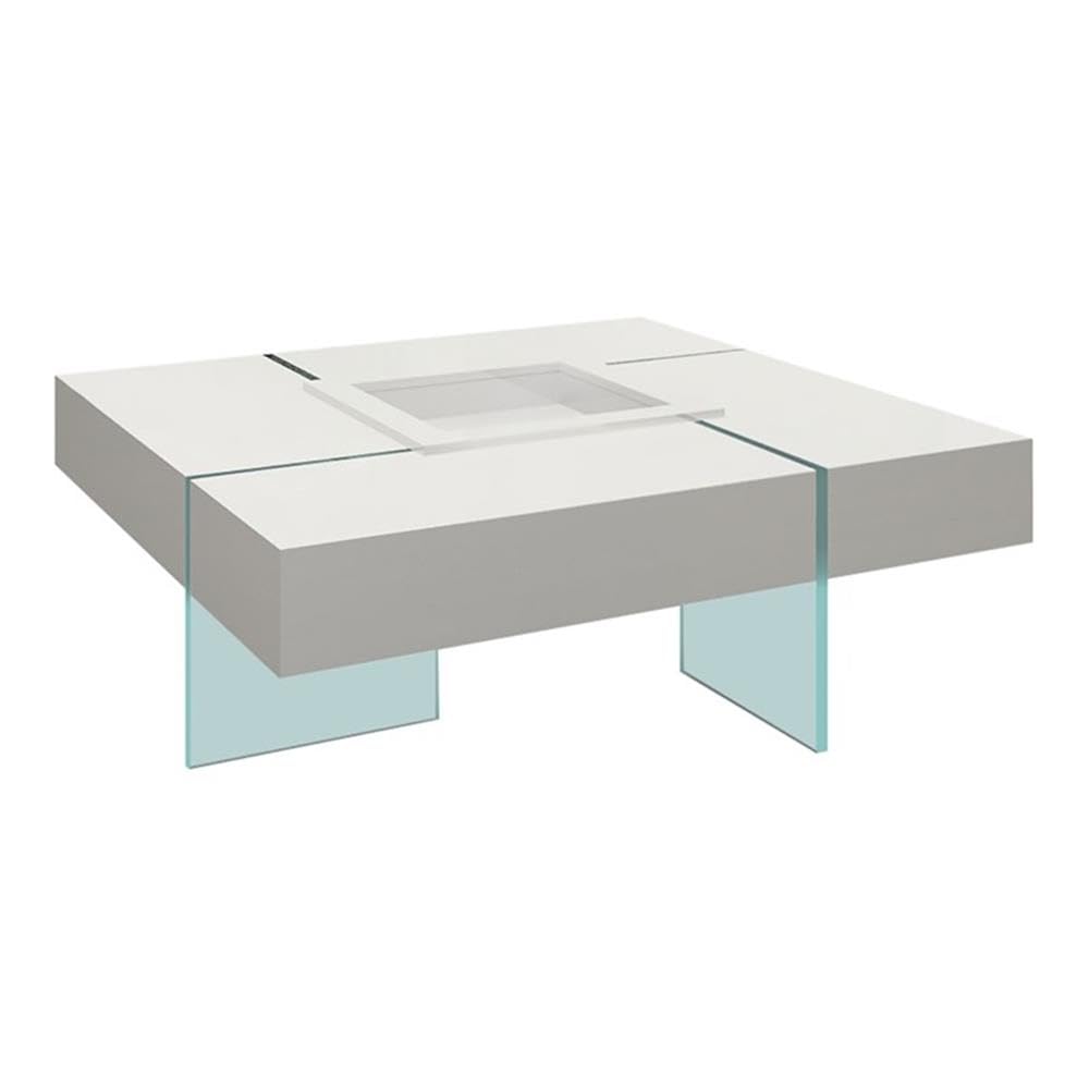 Pemberly Row White Glass Coffee Table with Removable Center Tray - Perfect for Living Room, Office & Modern Home Decor