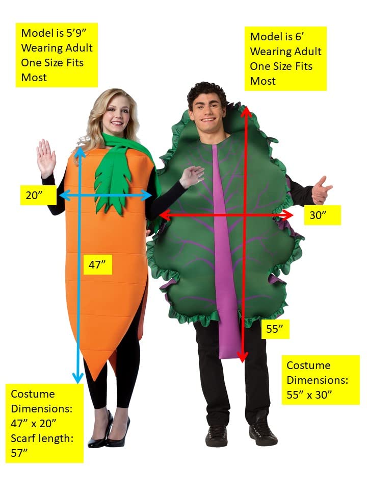 Rasta Imposta Carrot & Kale Lettuce Couples Costume for Men & Women - Funny Adult Fruit Vegetable Costume One Size - Perfect for Halloween, Cosplay & Themed Parties