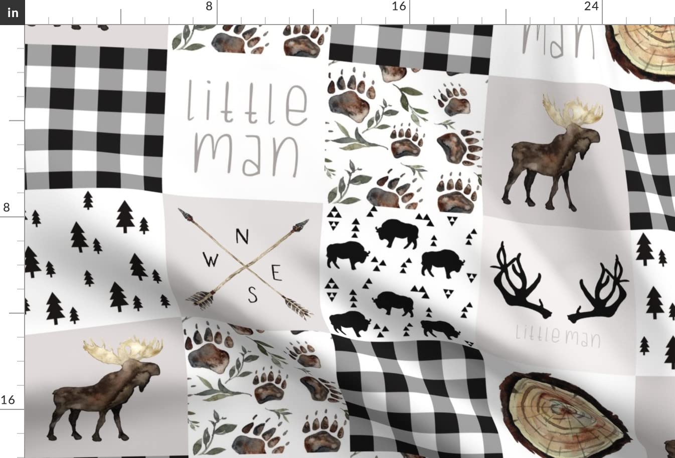 Woodland Plaid Buffalo Cheater Quilt Fabric - Printed on Soft Minky Fabric - Perfect for Baby Blankets, Quilt Backing & Sewing Projects - Fat Quarter Size - Featuring Moose & Bison Design - Ideal for Nursery Decor, DIY Crafts & Cozy Home Textiles