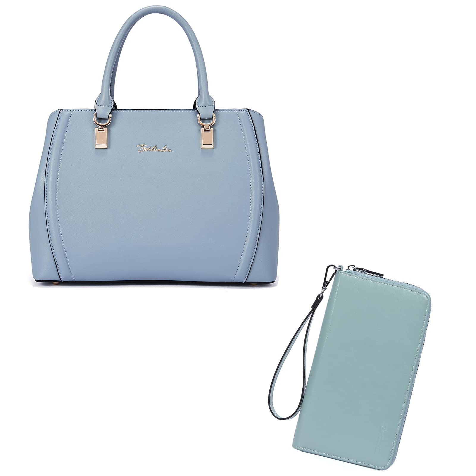 BOSTANTEN Women's Leather Handbag - Designer Top Handle Satchel Shoulder Bag & Crossbody Purse with RFID Blocking Wallet - Blue & Light Green | Perfect for Work, Travel & Everyday Use