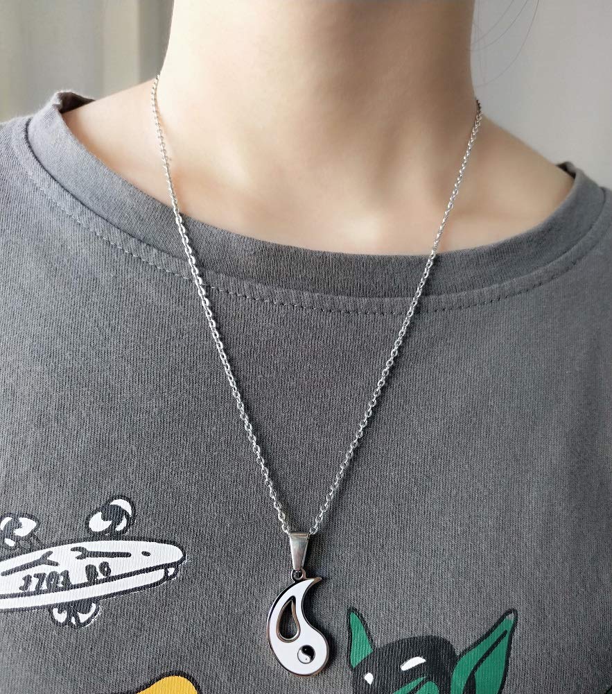 Yin Yang BFF Couples Pendant Necklace Set - 2 Piece Matching Puzzle Necklaces for Women, Men, Boys & Girls - Stainless Steel 19.6