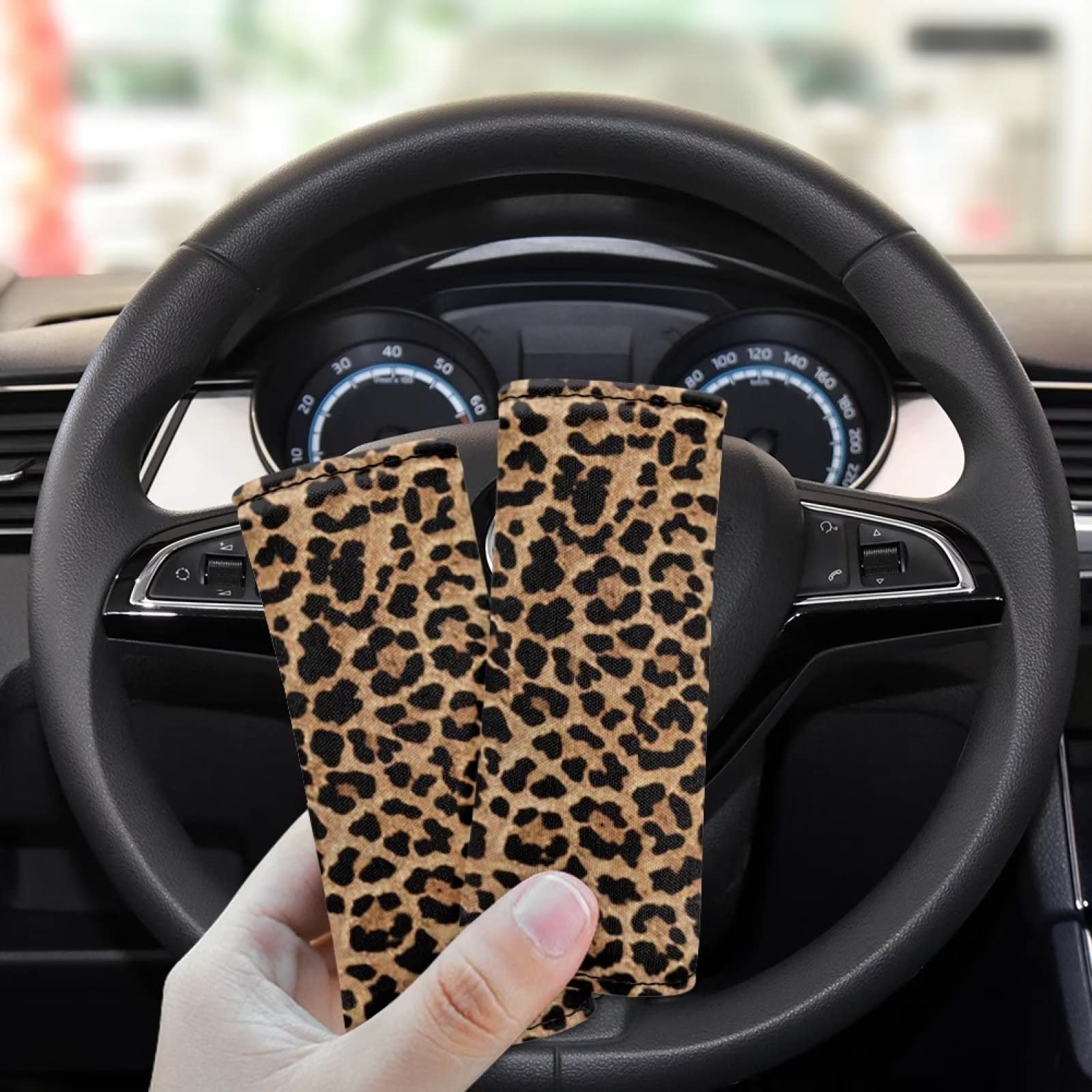 Uourmeti Leopard Skin Neoprene Luggage Handle Wraps 2 Pack - Durable Suitcase Grip Covers & Travel Bag Identifier for Easy Identification and Comfortable Handling