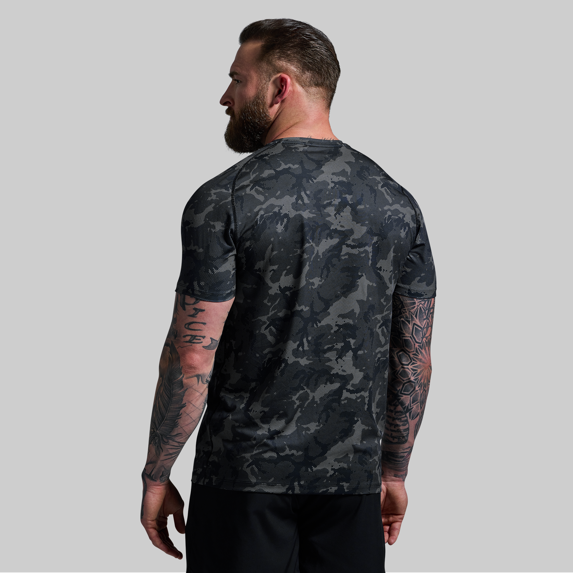 Breathable Training Tee - Halftone Muted Woodland Print Workout Shirt for Men | Gym, Running & Outdoor Activities