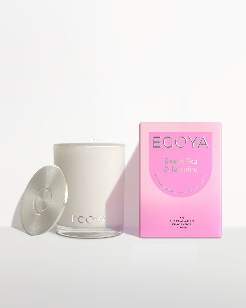 Ecoya Madison Jar Candle - Sweet Pea & Jasmine Scented Soy Wax Candle for Home, Spa & Romantic Ambiance