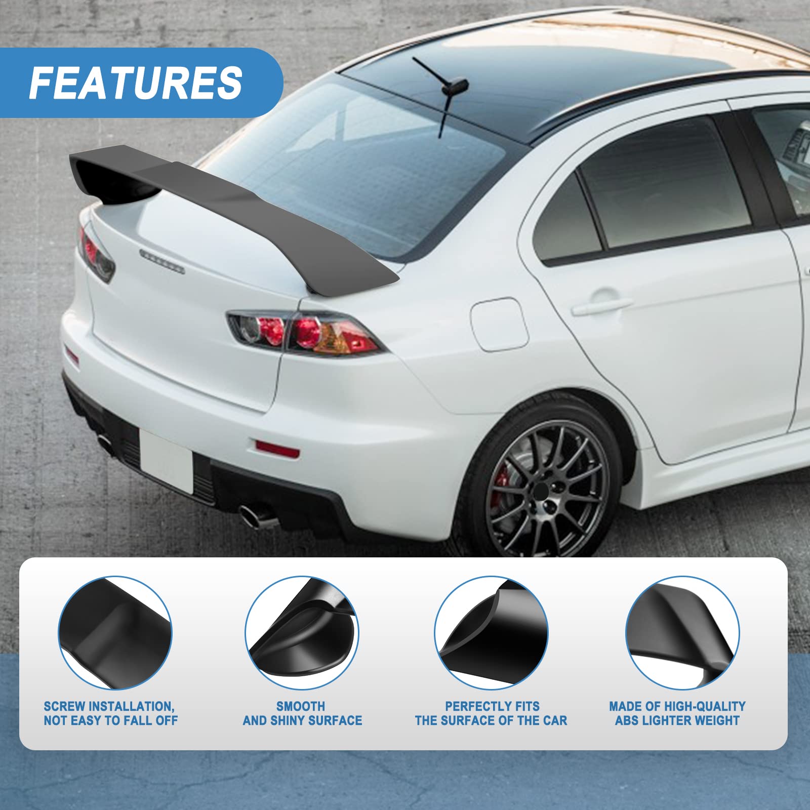 ABS Rear Trunk Lip Spoiler for 2008-2017 Mitsubishi Lancer EVO X - Matte Black Boot Wing Spoiler - Enhances Aerodynamics & Sporty Look for Street Racing & Car Shows