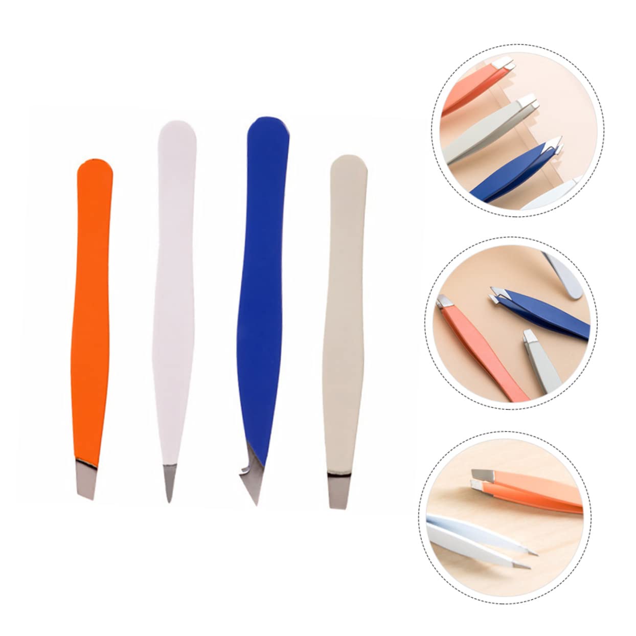 Precision Stainless Steel Eyebrow Tweezers Set of 4 - Professional Eyebrow Shaping & Grooming Tools for Perfect Brows at Home or Salon