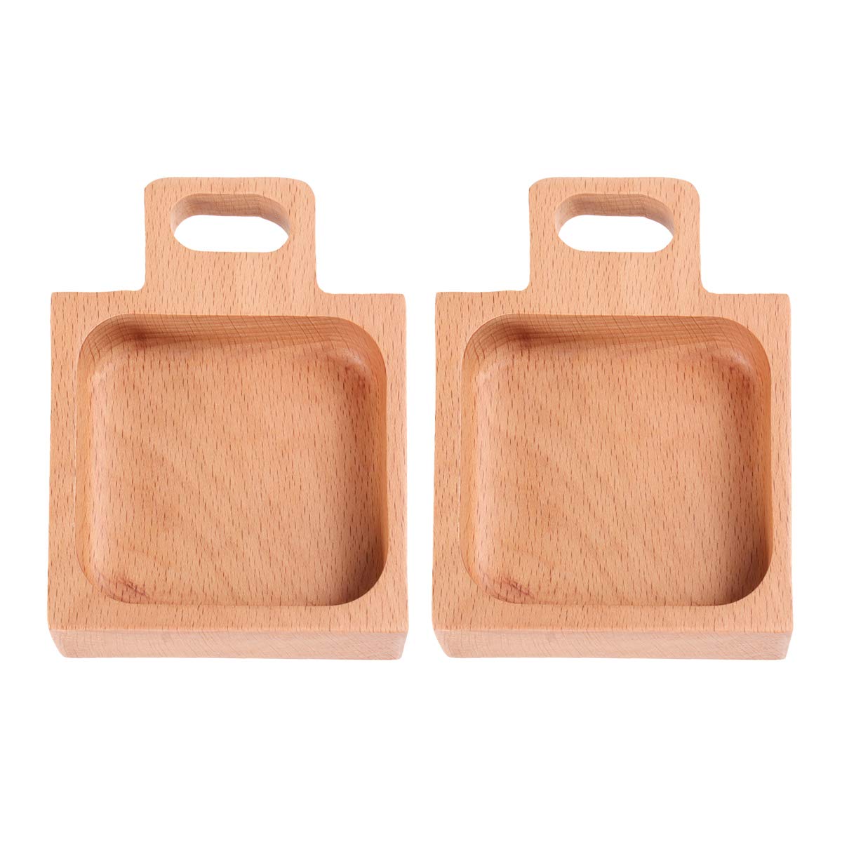 Cabilock 2-Piece Beech Wood Sauce Dishes - Small Snack Plates for Vinegar, Seasoning, Pickles & Appetizers - Natural Wood Serving Trays for Dinner Parties, BBQs & Entertaining (Random Style)