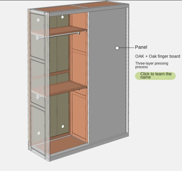 Solid Oak Wood Sliding Door Wardrobe Closet - Modern Storage Solution for Bedroom, Living Room & Office