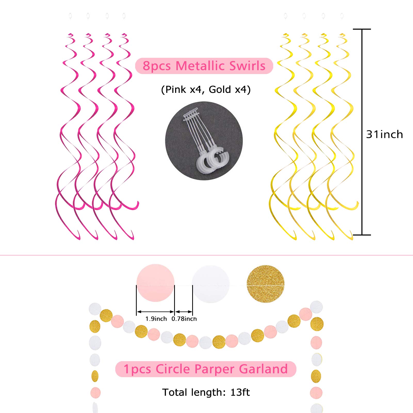 Pink Birthday Party Decorations Set - Happy Birthday Banner, Paper Honeycomb Balls, Circle Garland & Hanging Swirls - Perfect for Baby Showers, Bridal Showers & Birthday Celebrations