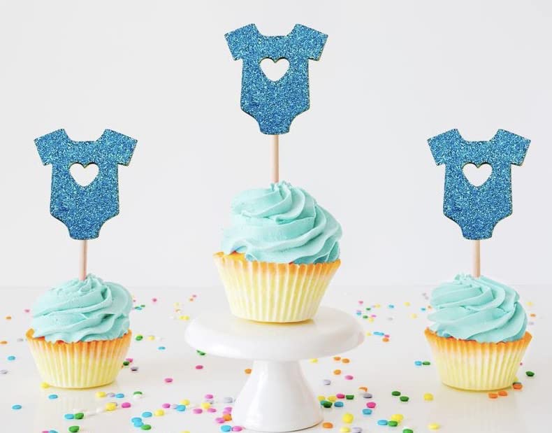 12-Pack Blue Baby Shower Cupcake Toppers - Gender Reveal Cake Decorations for It's a Boy/Girl Celebrations - Perfect for Baby Showers, Birthday Parties & Gender Reveal Events