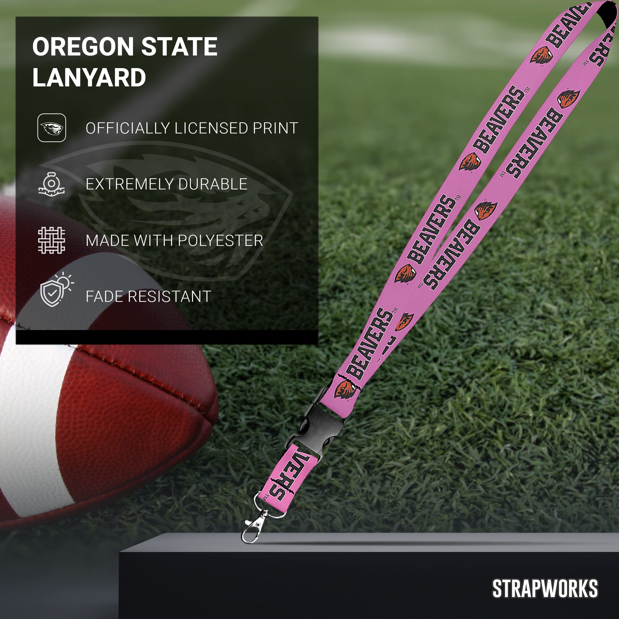 Oregon State Beaver Lanyard - Pink Polyester ID Badge Holder for Work & Events