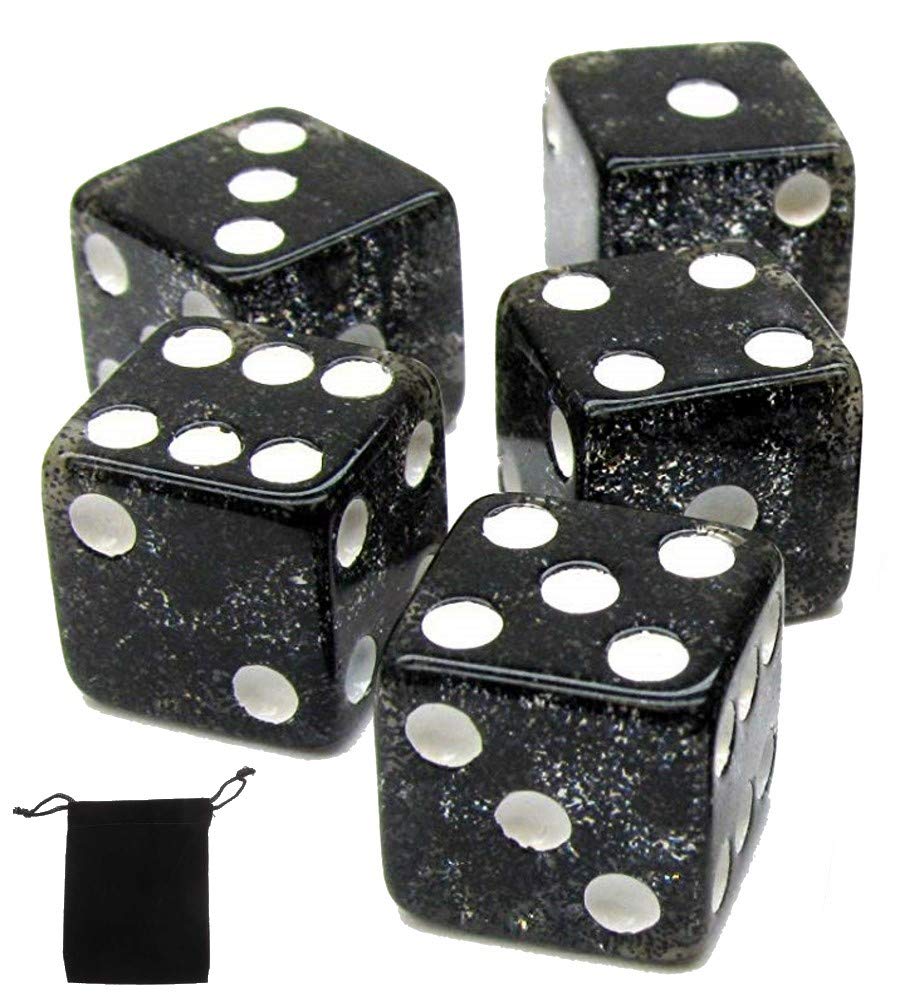 16mm Glitter Dice Set (5-Piece) with Black Velvet Pouch - Perfect for D&D & Board Games