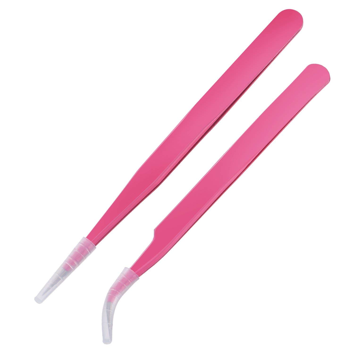 2PCS Pink Stainless Steel Tweezers Set - Straight & Curved Tip Eyelash Extension Tweezers for Professional Lash Application | Perfect for Salon, Home Use & DIY Beauty Kits