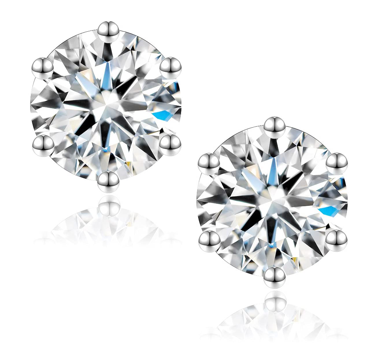 1CT C6P Moissanite Stud Earrings & 2CT Moissanite Big3 Ring Set - Sparkling Wedding, Anniversary, Engagement Jewelry Gift for Women