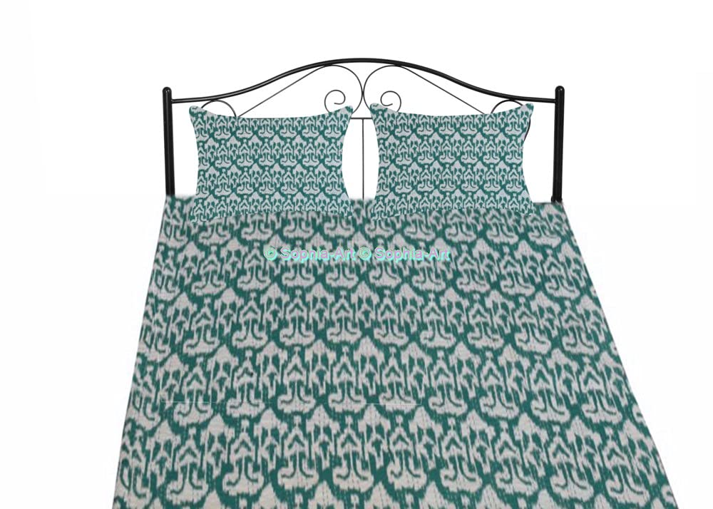 Handmade Indian Kantha Quilt - Reversible Cotton Bedspread with Vintage Ikat Print - California King Size 108