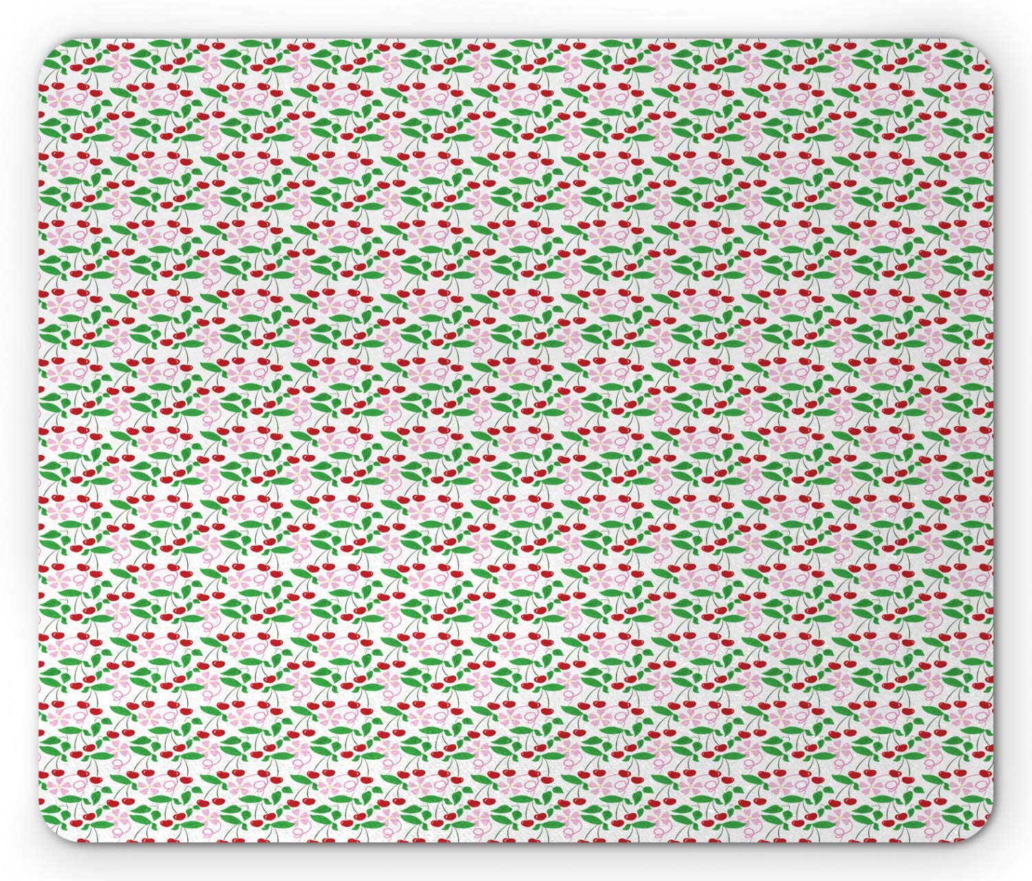 Ambesonne Summer Mouse Pad - Cherry Fruits & Floral Leaves Design, Non-Slip Rubber Base, Standard Size (9