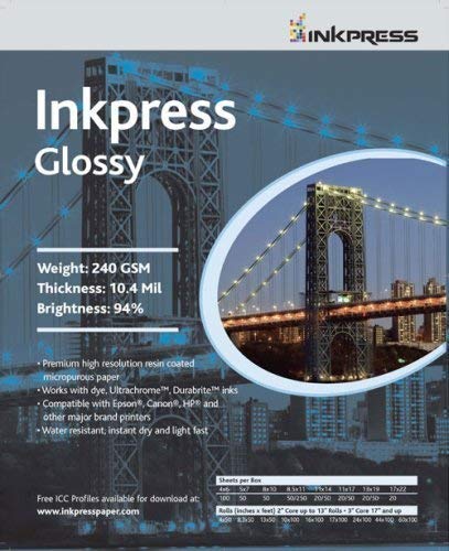 Inkpress Inkjet Photo Glossy Paper 11x14 Inches - 100 Sheets for High-Quality Photo Printing - Perfect for Home Printing, Photo Albums, and Professional Photography Projects