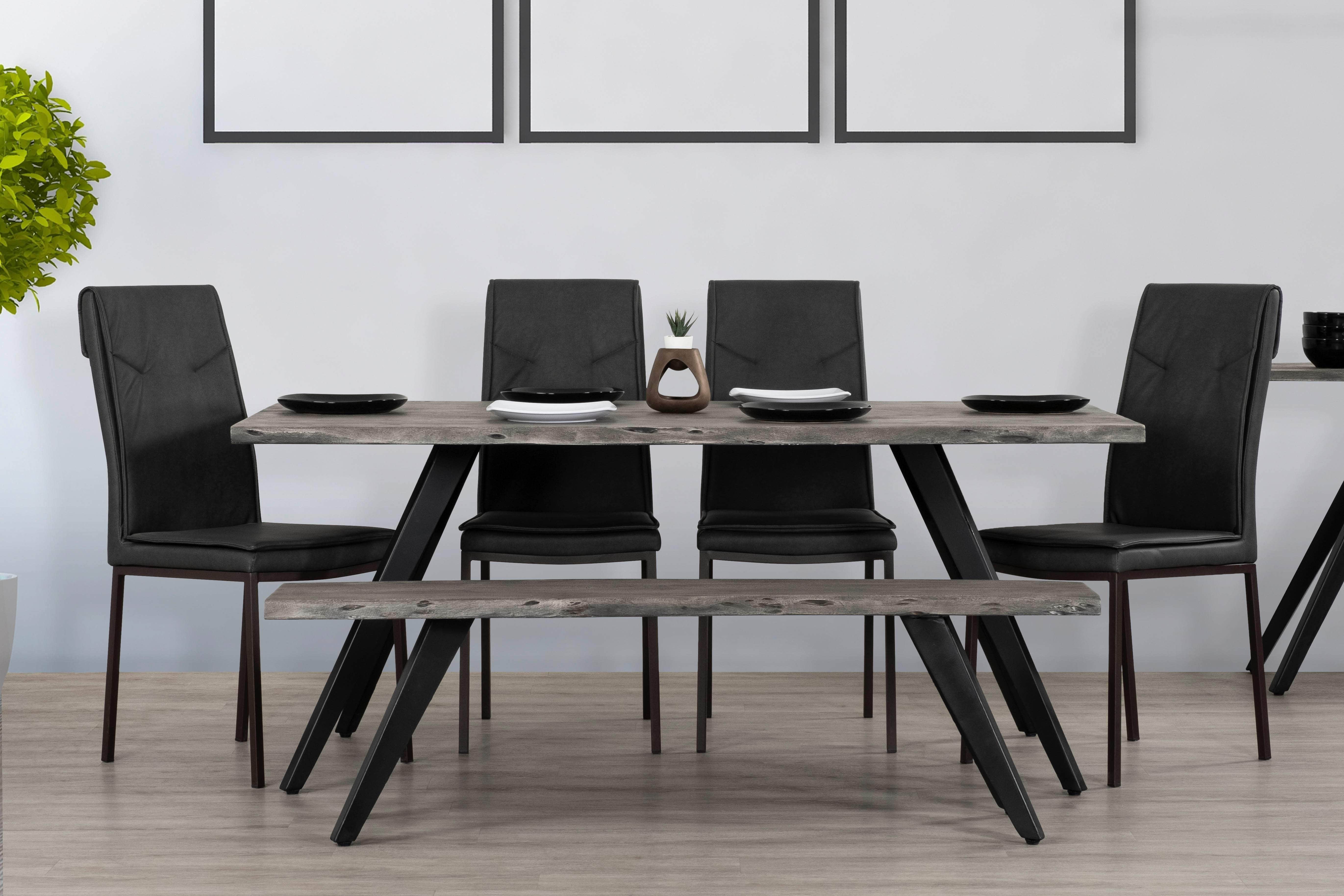 Wexford Wood Dining Bench in Grey and Black - Rustic Modern Kitchen Bench for Dining Room, Breakfast Nook, and Entryway Seating